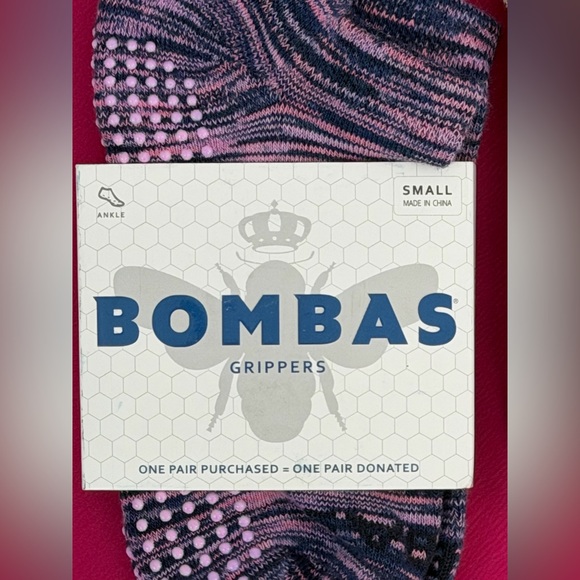 Bombas 2 Pair Unisex Supportive Ankle Grippers Socks/Purple & Pink Striped Small - Picture 3 of 6